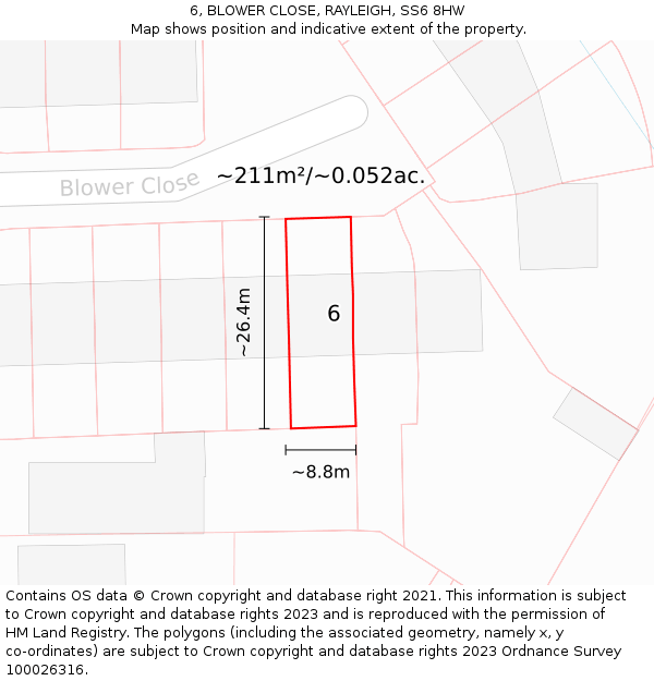6, BLOWER CLOSE, RAYLEIGH, SS6 8HW: Plot and title map