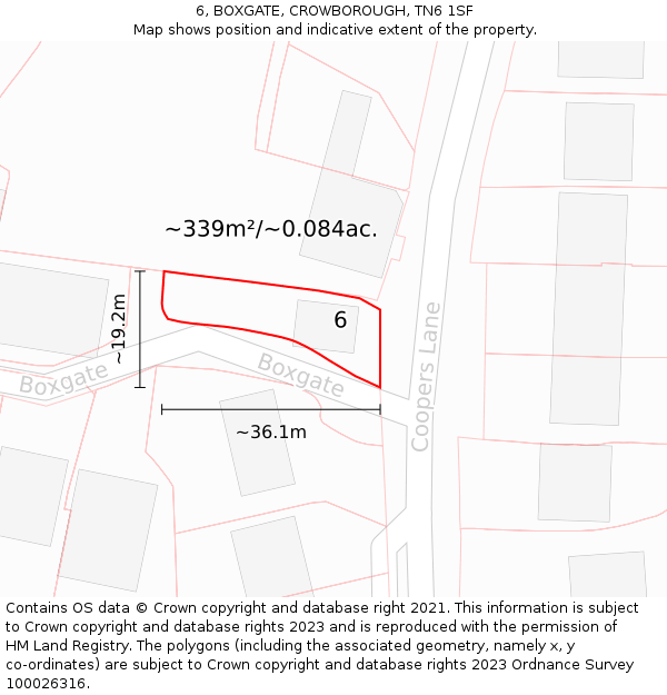 6, BOXGATE, CROWBOROUGH, TN6 1SF: Plot and title map