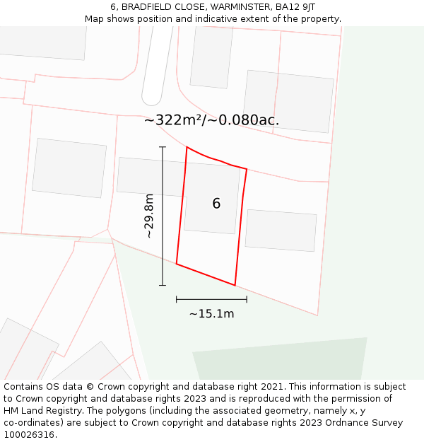 6, BRADFIELD CLOSE, WARMINSTER, BA12 9JT: Plot and title map