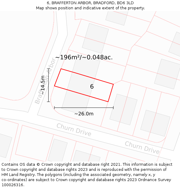 6, BRAFFERTON ARBOR, BRADFORD, BD6 3LD: Plot and title map