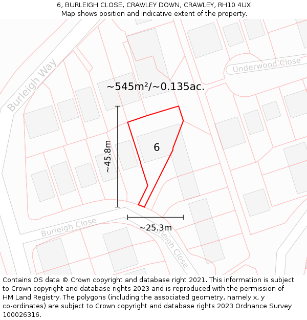 6, BURLEIGH CLOSE, CRAWLEY DOWN, CRAWLEY, RH10 4UX: Plot and title map