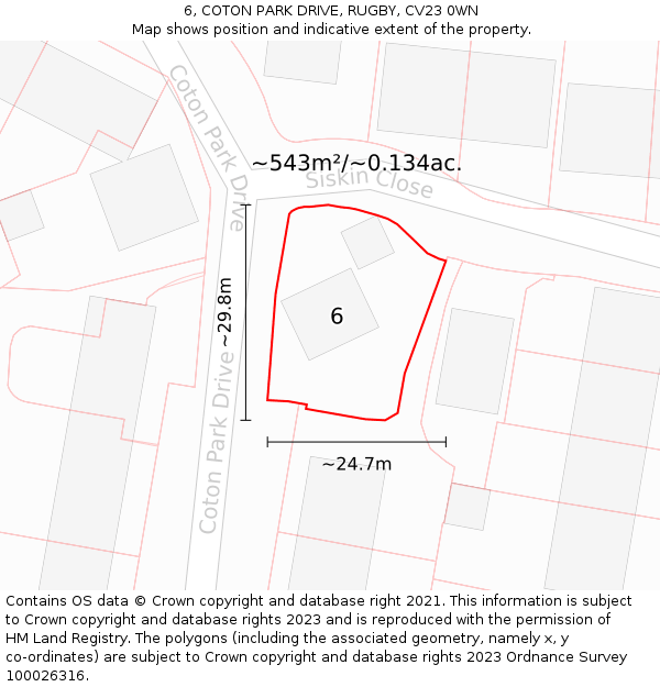 6, COTON PARK DRIVE, RUGBY, CV23 0WN: Plot and title map