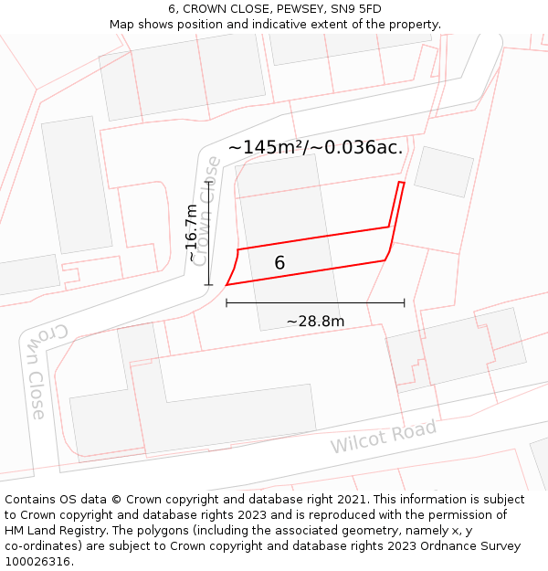6, CROWN CLOSE, PEWSEY, SN9 5FD: Plot and title map