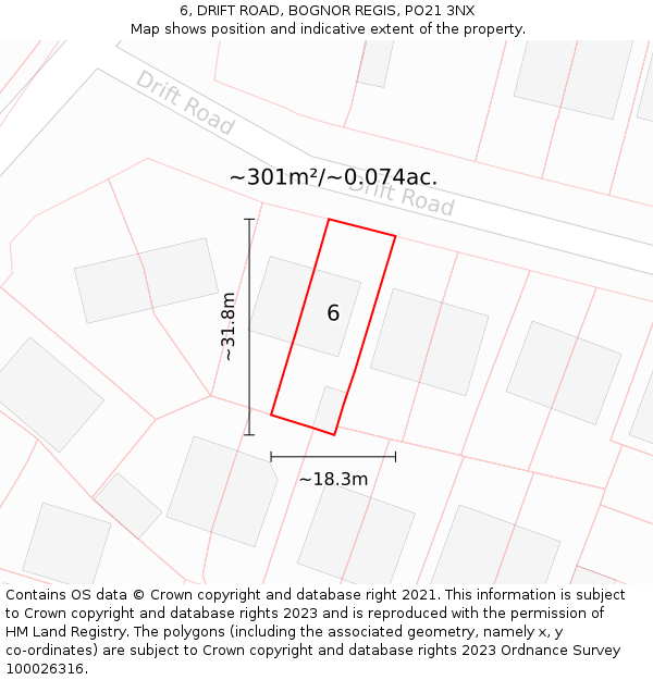 6, DRIFT ROAD, BOGNOR REGIS, PO21 3NX: Plot and title map