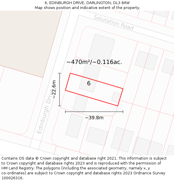 6, EDINBURGH DRIVE, DARLINGTON, DL3 8AW: Plot and title map