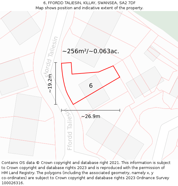 6, FFORDD TALIESIN, KILLAY, SWANSEA, SA2 7DF: Plot and title map