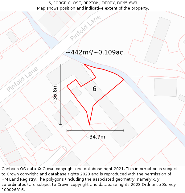 6, FORGE CLOSE, REPTON, DERBY, DE65 6WR: Plot and title map