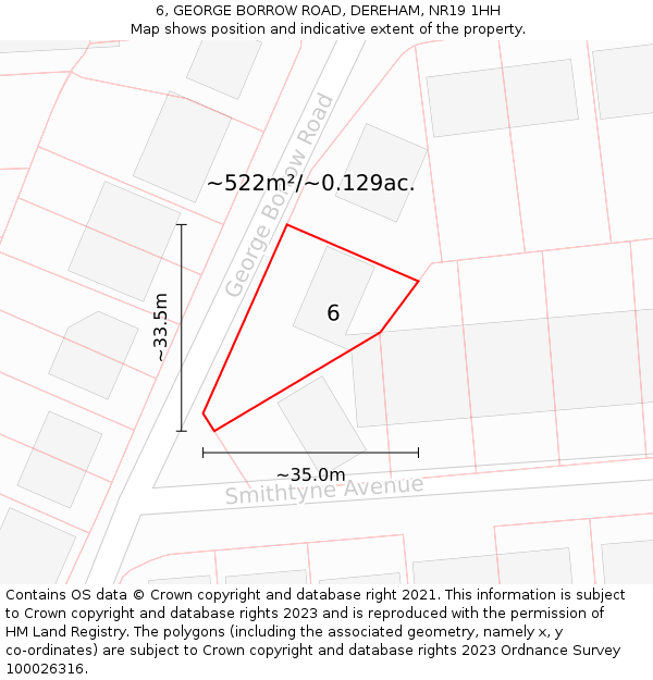 6, GEORGE BORROW ROAD, DEREHAM, NR19 1HH: Plot and title map