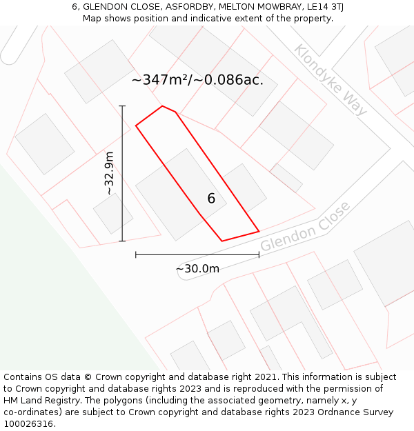 6, GLENDON CLOSE, ASFORDBY, MELTON MOWBRAY, LE14 3TJ: Plot and title map
