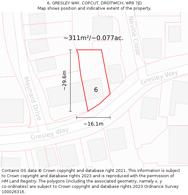 6, GRESLEY WAY, COPCUT, DROITWICH, WR9 7JD: Plot and title map