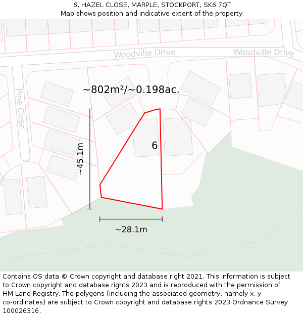 6, HAZEL CLOSE, MARPLE, STOCKPORT, SK6 7QT: Plot and title map