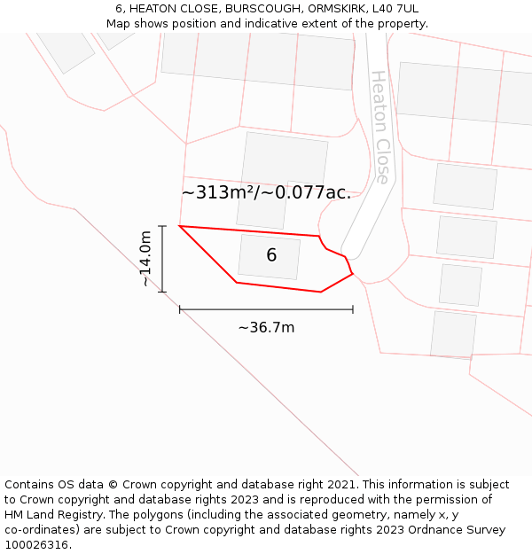 6, HEATON CLOSE, BURSCOUGH, ORMSKIRK, L40 7UL: Plot and title map