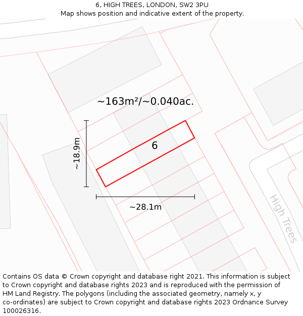 6, HIGH TREES, LONDON, SW2 3PU: Plot and title map