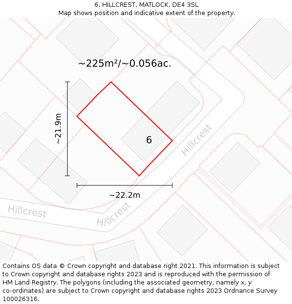 6, HILLCREST, MATLOCK, DE4 3SL: Plot and title map