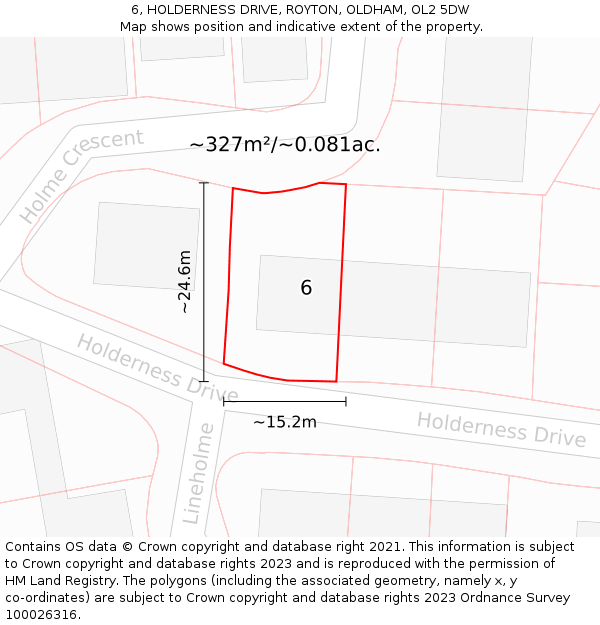 6, HOLDERNESS DRIVE, ROYTON, OLDHAM, OL2 5DW: Plot and title map
