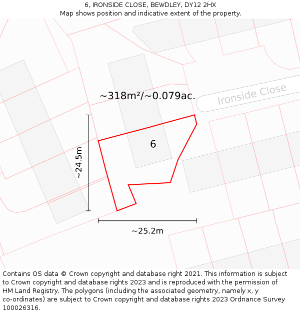 6, IRONSIDE CLOSE, BEWDLEY, DY12 2HX: Plot and title map