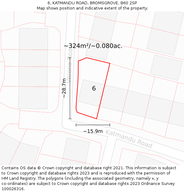6, KATMANDU ROAD, BROMSGROVE, B60 2SP: Plot and title map