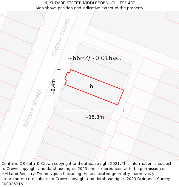 6, KILDARE STREET, MIDDLESBROUGH, TS1 4RF: Plot and title map