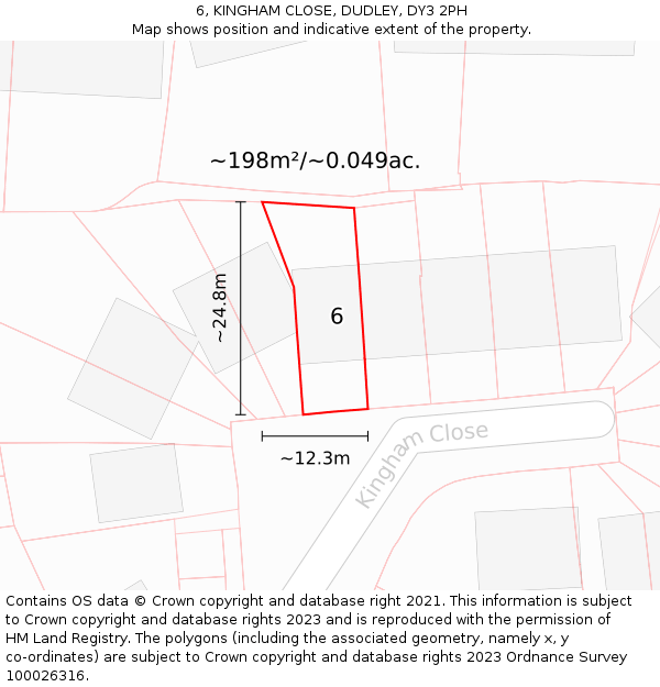 6, KINGHAM CLOSE, DUDLEY, DY3 2PH: Plot and title map