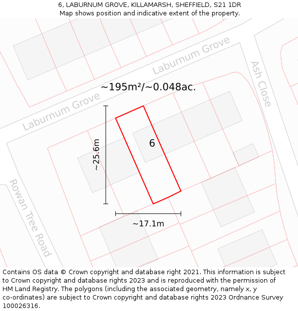 6, LABURNUM GROVE, KILLAMARSH, SHEFFIELD, S21 1DR: Plot and title map