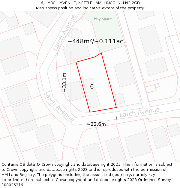 6, LARCH AVENUE, NETTLEHAM, LINCOLN, LN2 2GB: Plot and title map