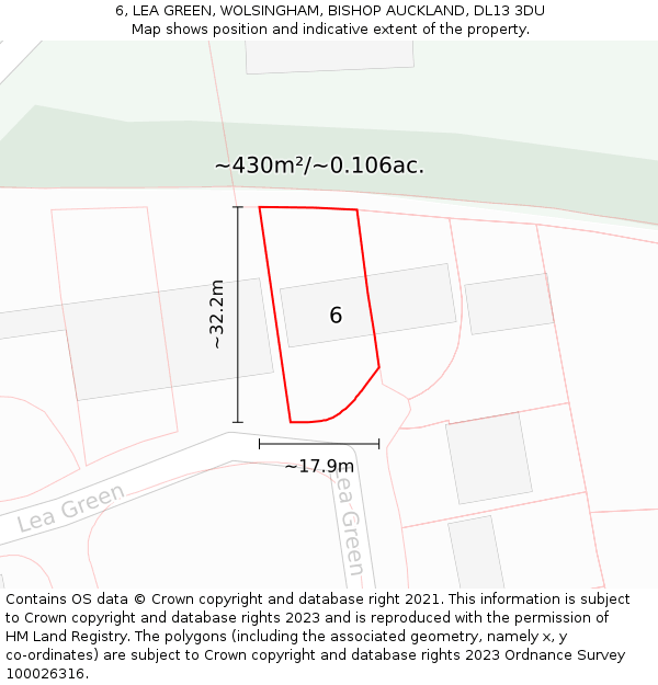 6, LEA GREEN, WOLSINGHAM, BISHOP AUCKLAND, DL13 3DU: Plot and title map