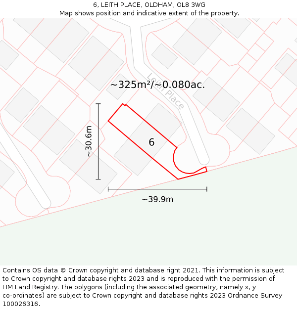 6, LEITH PLACE, OLDHAM, OL8 3WG: Plot and title map