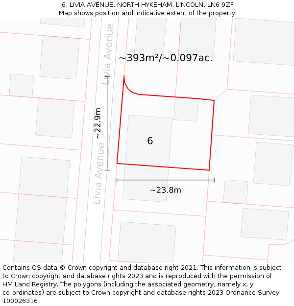 6, LIVIA AVENUE, NORTH HYKEHAM, LINCOLN, LN6 9ZF: Plot and title map