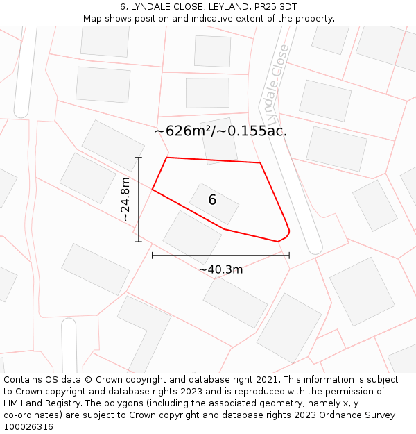 6, LYNDALE CLOSE, LEYLAND, PR25 3DT: Plot and title map