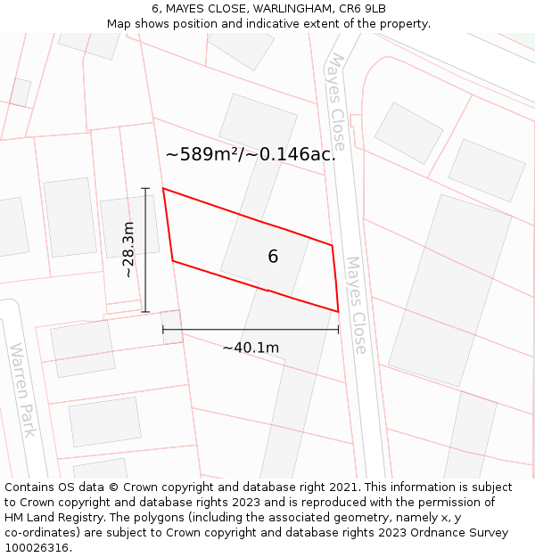 6, MAYES CLOSE, WARLINGHAM, CR6 9LB: Plot and title map