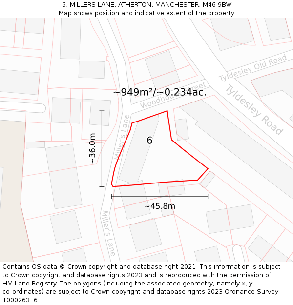 6, MILLERS LANE, ATHERTON, MANCHESTER, M46 9BW: Plot and title map