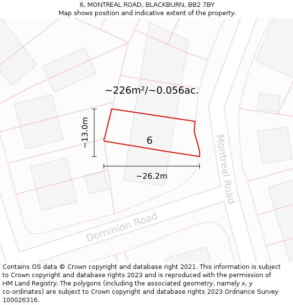 6, MONTREAL ROAD, BLACKBURN, BB2 7BY: Plot and title map