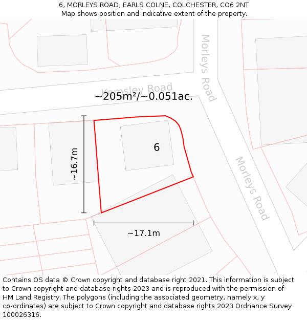 6, MORLEYS ROAD, EARLS COLNE, COLCHESTER, CO6 2NT: Plot and title map
