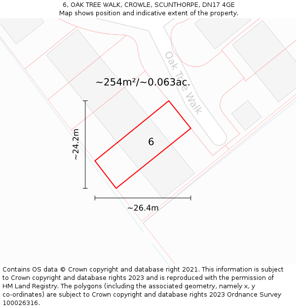 6, OAK TREE WALK, CROWLE, SCUNTHORPE, DN17 4GE: Plot and title map