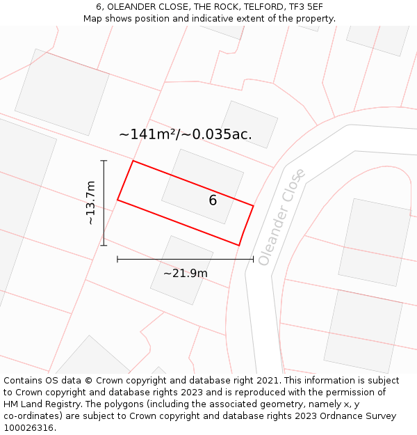 6, OLEANDER CLOSE, THE ROCK, TELFORD, TF3 5EF: Plot and title map