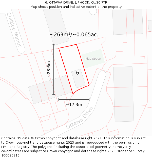 6, OTTAWA DRIVE, LIPHOOK, GU30 7TR: Plot and title map