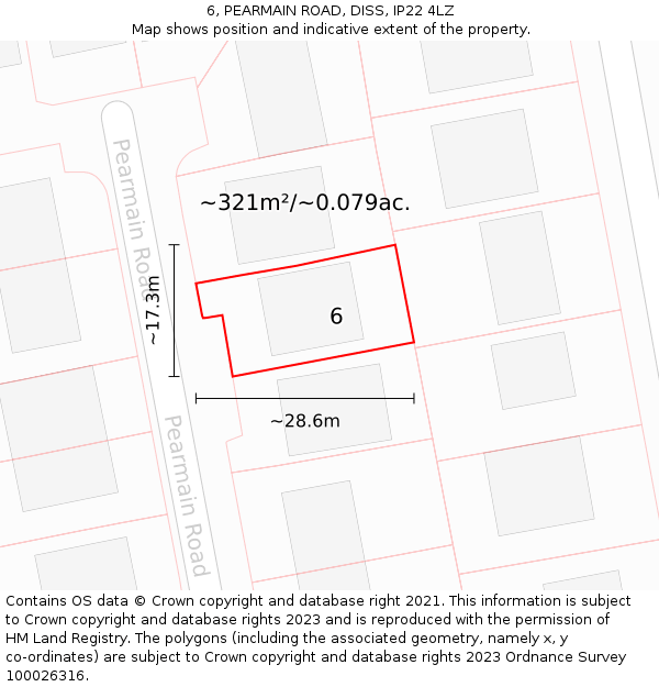 6, PEARMAIN ROAD, DISS, IP22 4LZ: Plot and title map
