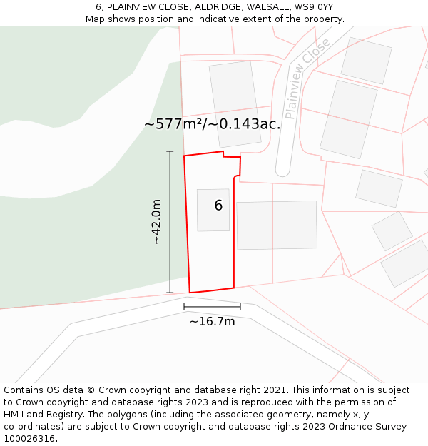 6, PLAINVIEW CLOSE, ALDRIDGE, WALSALL, WS9 0YY: Plot and title map