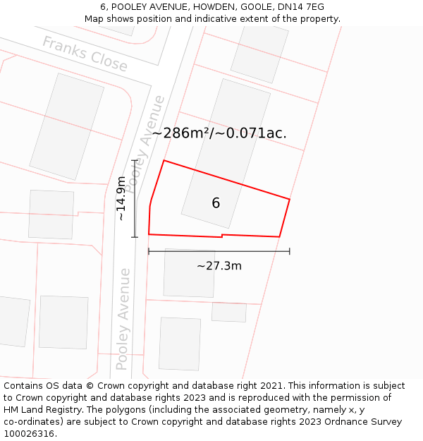6, POOLEY AVENUE, HOWDEN, GOOLE, DN14 7EG: Plot and title map
