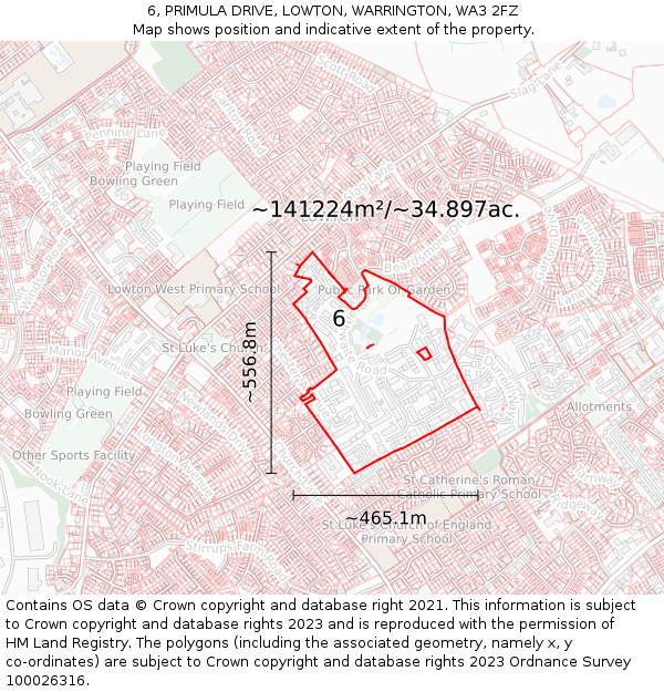 6, PRIMULA DRIVE, LOWTON, WARRINGTON, WA3 2FZ: Plot and title map