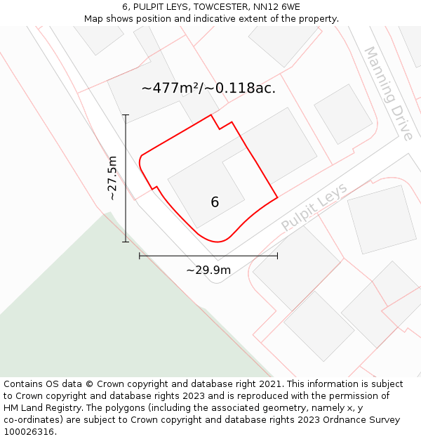 6, PULPIT LEYS, TOWCESTER, NN12 6WE: Plot and title map