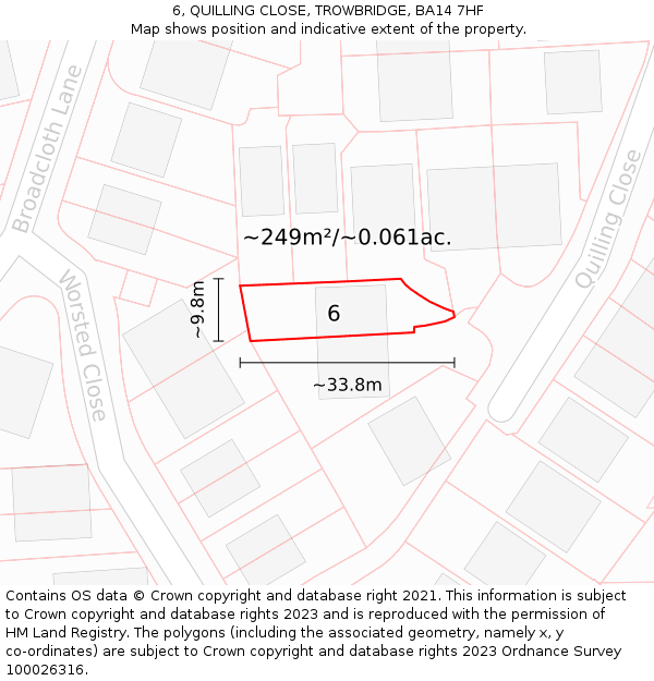 6, QUILLING CLOSE, TROWBRIDGE, BA14 7HF: Plot and title map