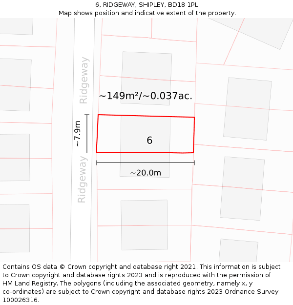 6, RIDGEWAY, SHIPLEY, BD18 1PL: Plot and title map