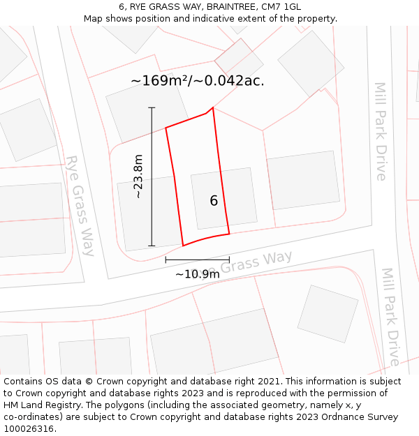 6, RYE GRASS WAY, BRAINTREE, CM7 1GL: Plot and title map