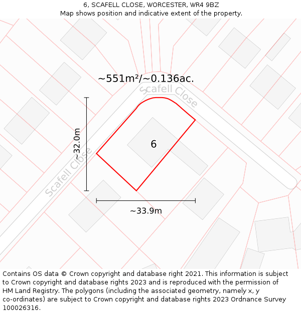 6, SCAFELL CLOSE, WORCESTER, WR4 9BZ: Plot and title map