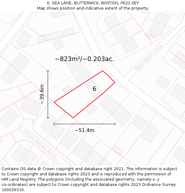 6, SEA LANE, BUTTERWICK, BOSTON, PE22 0EY: Plot and title map