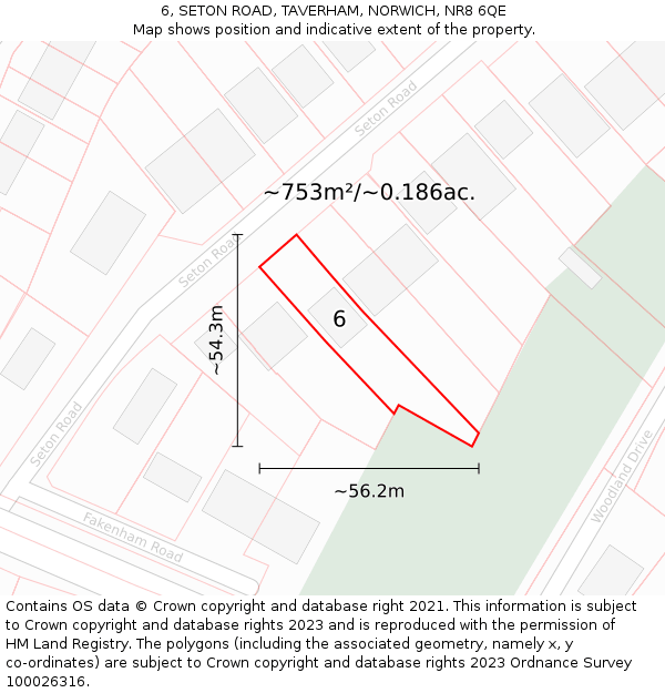 6, SETON ROAD, TAVERHAM, NORWICH, NR8 6QE: Plot and title map