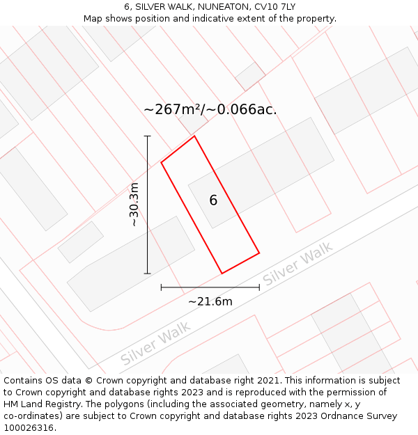 6, SILVER WALK, NUNEATON, CV10 7LY: Plot and title map
