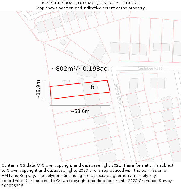 6, SPINNEY ROAD, BURBAGE, HINCKLEY, LE10 2NH: Plot and title map