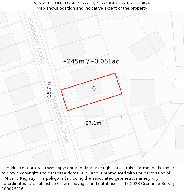 6, STAPLETON CLOSE, SEAMER, SCARBOROUGH, YO12 4QW: Plot and title map